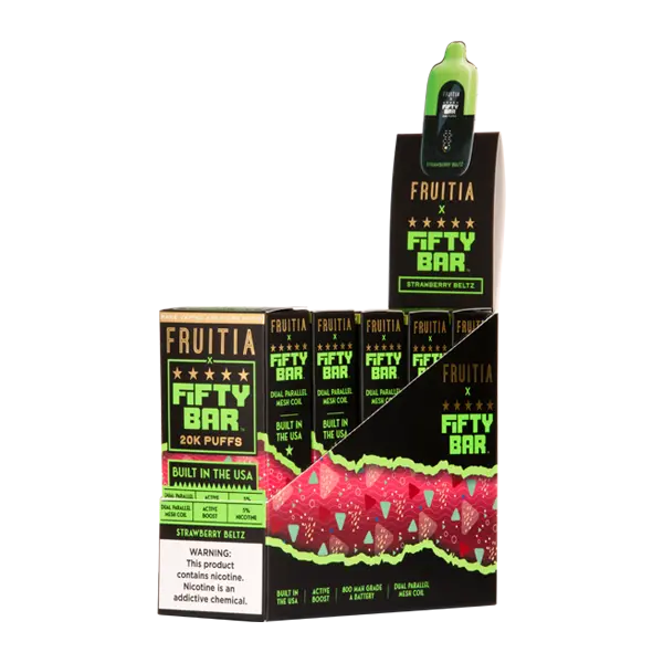 BUY 1 GET 1 FREE Strawberry Beltz FRUITIA X Fifty Bar 20K | Vape Amazon India Fruitia