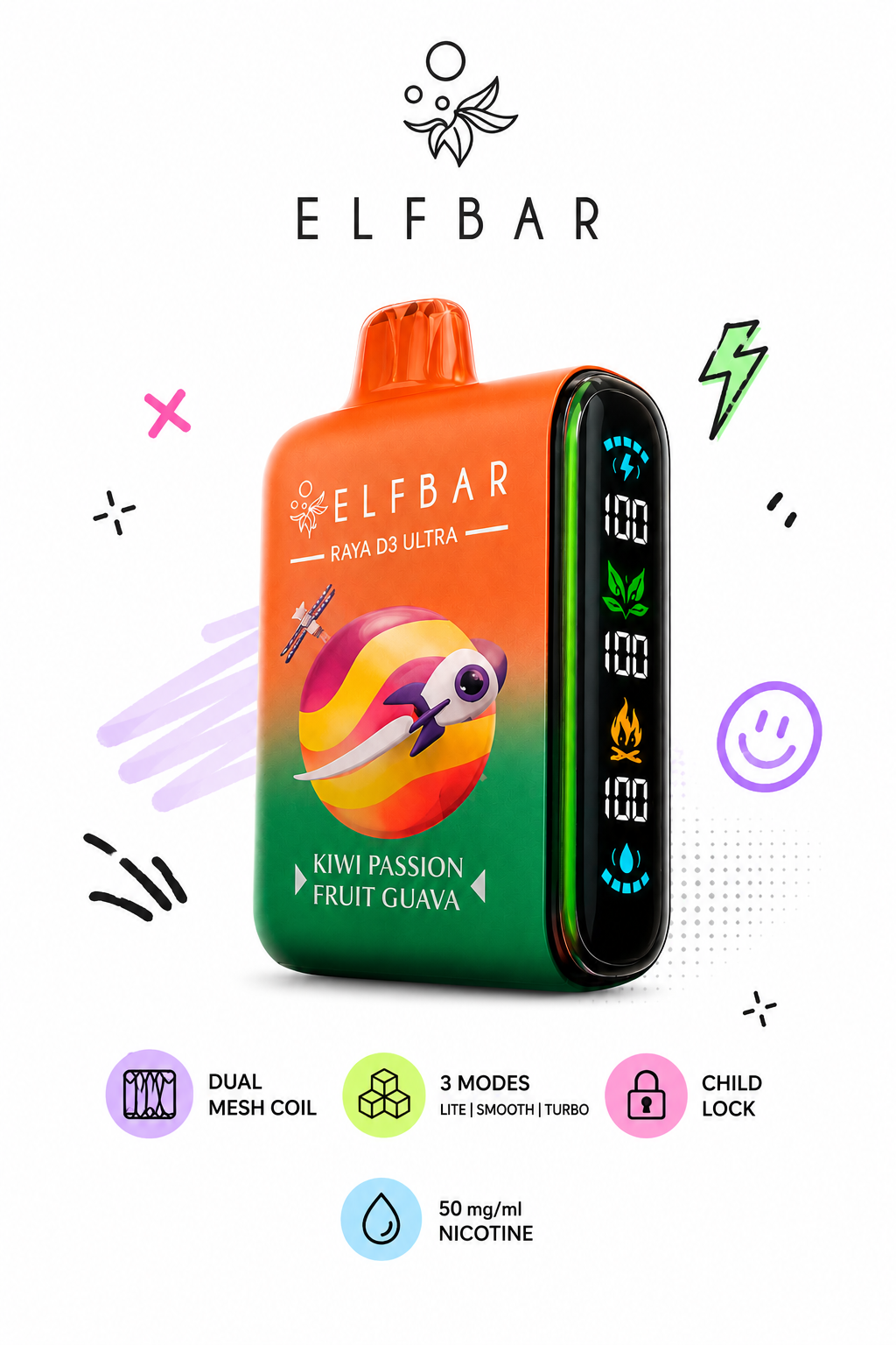 New Elfbar Raya D3 Ultra 25000 Puffs | 50mg Disposable
