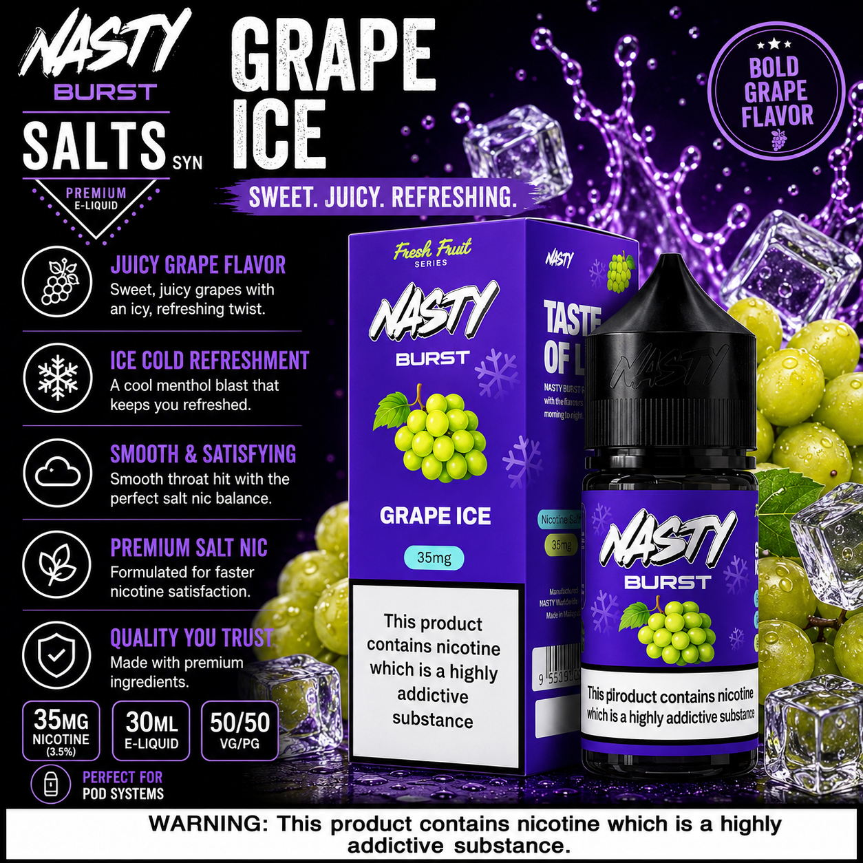 Grape Ice - Nasty Burst | 30ML Nic Salt Juice | 35MG, 50MG | Vape Mash India