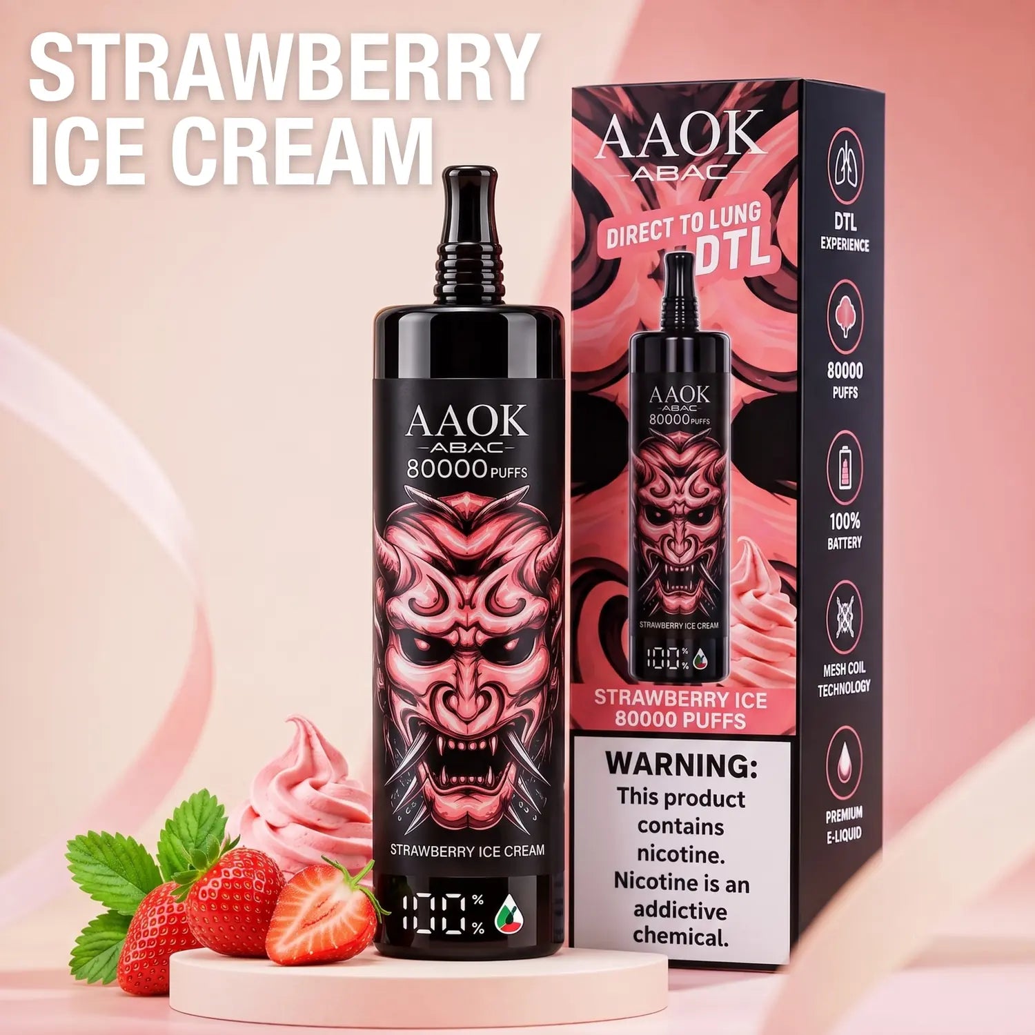 AAOK AK80000 disposable vape - Strawberry Ice Cream flavour