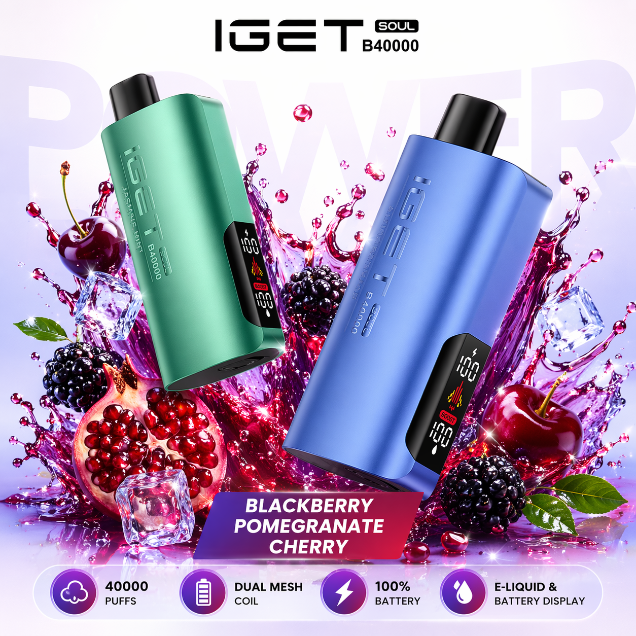 IGET Soul B40000 Disposable Vape – 40,000 Puffs Rechargeable Vape with Dual Modes (Regular & Turbo), Smart Display & Dual Mesh Coil