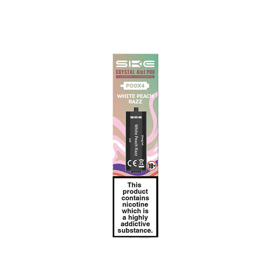 SKE Crystal 2400 4in1 White Peach Razz Pre-Filled Vape Pods 20mg - 4 x Pods