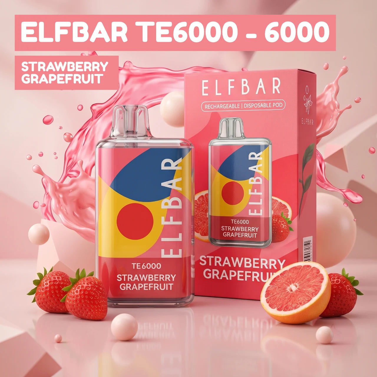 ElfBar TE6000 - 6000 disposable vape - Strawberry Grapefruit flavour