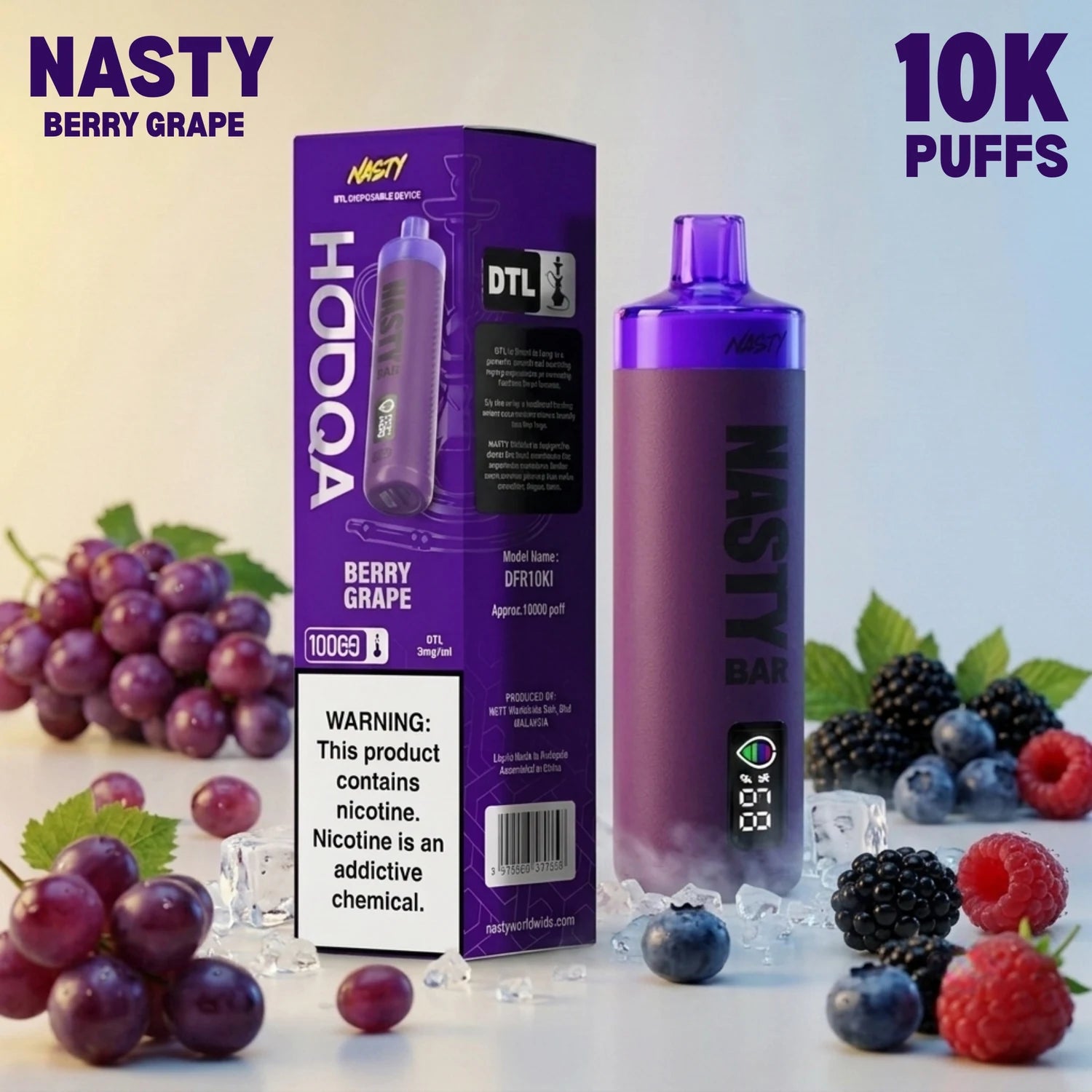Nasty Bar HooQa - 10000 disposable vape - Berry Grape flavour