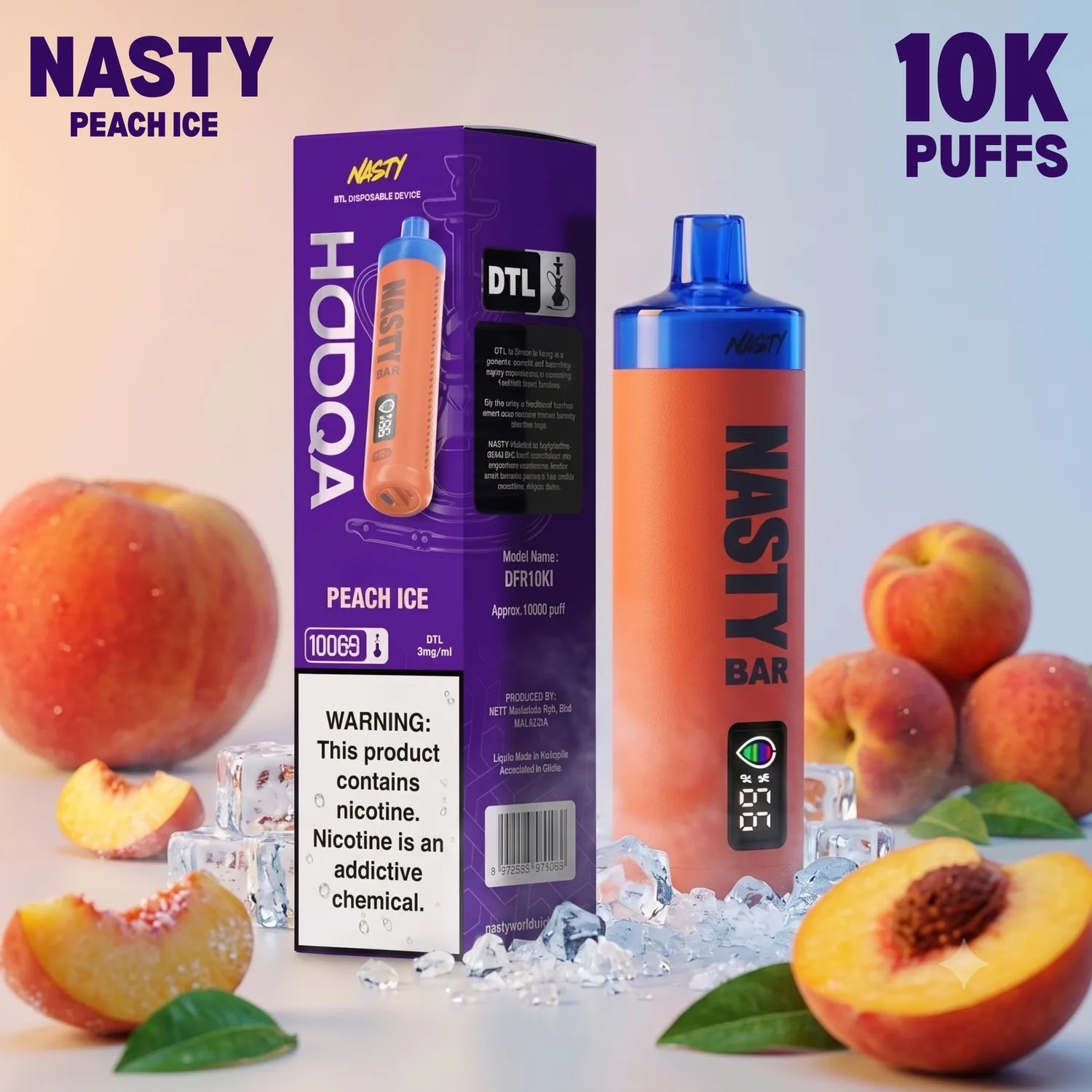 Nasty Bar HooQa - 10000 disposable vape - Peach Ice flavour