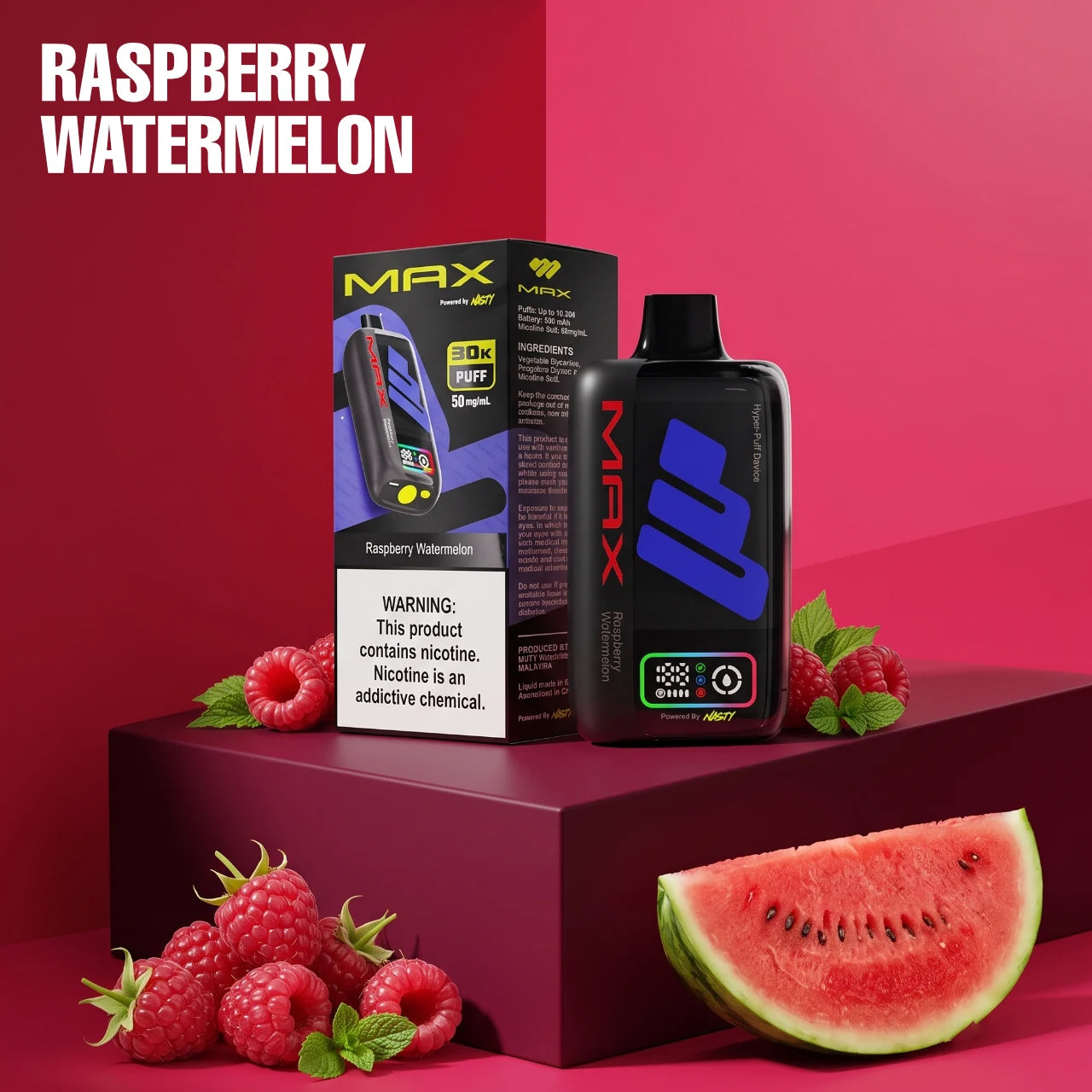 Nasty Max - 30000 disposable vape - Raspberry Watermelon flavour