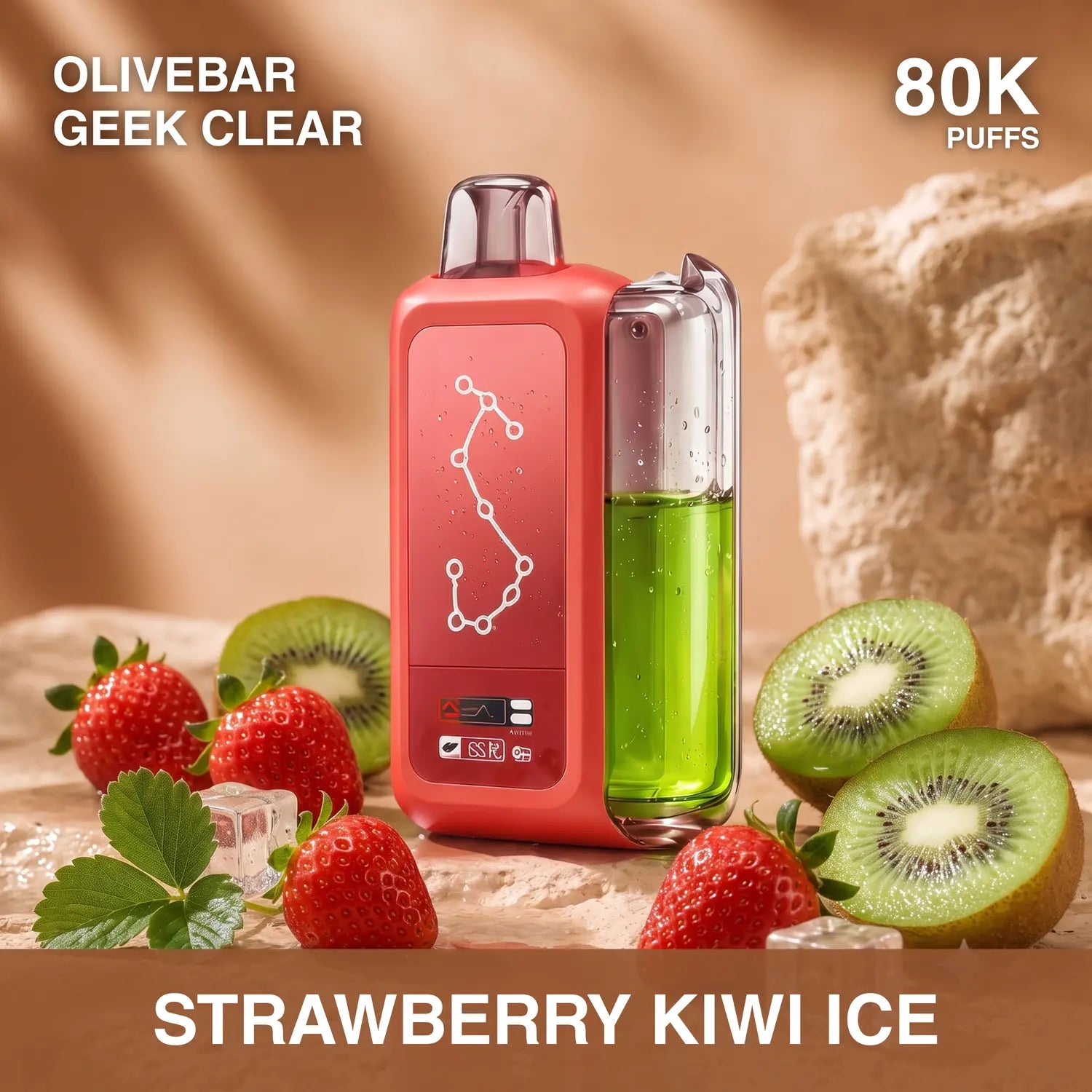 Olivebar Geek Clear 80000 disposable vape - Strawberry Kiwi Ice flavour