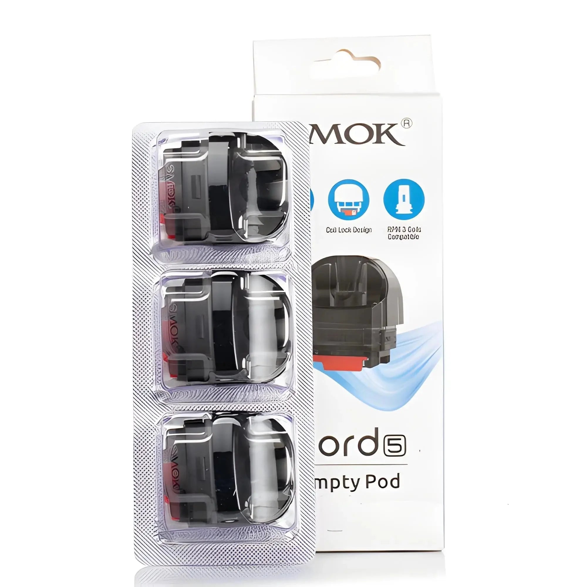 Smok Nord 5 Empty Pod Packaging with Three Leak-Resistant Pods Inside