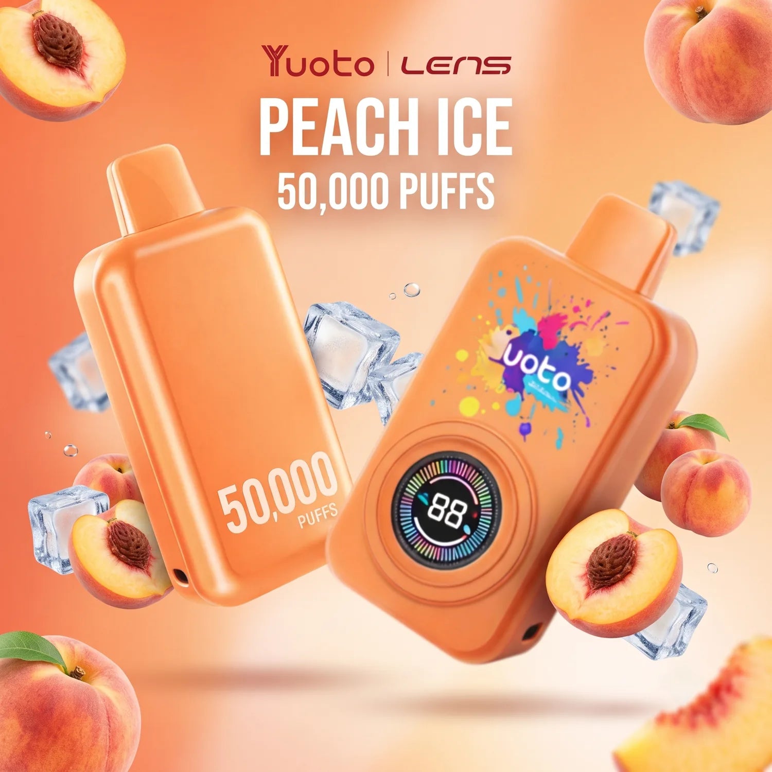Yuoto Lens 50000 disposable vape - Peach Ice flavour